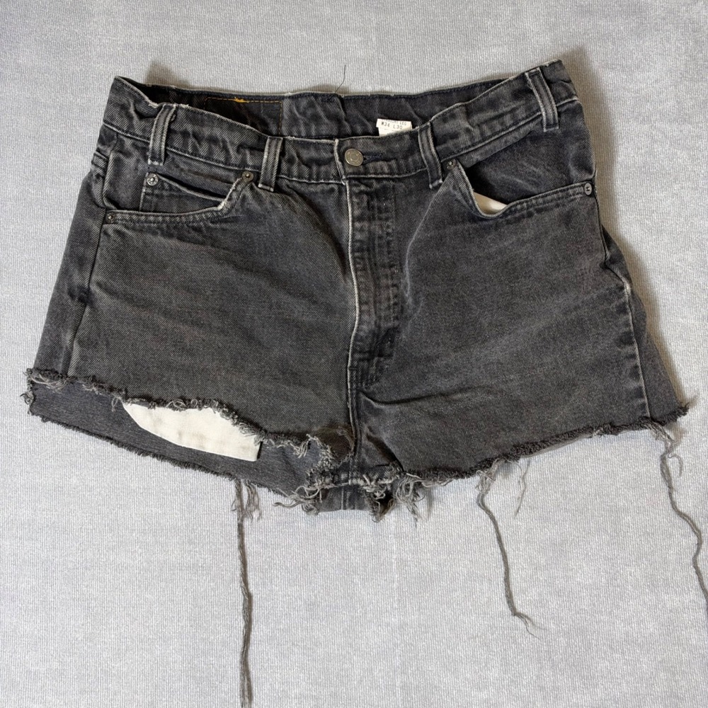 Vintage Levis 505 Orange Tab Black Denim Cut Off Shorts Made in USA 34 W32